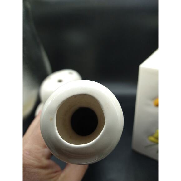 Vintage Ceramic 4 Piece Bathroom Vanity Set Butterfly Daisy Yellow Orange 1980's - Picture 8 of 16